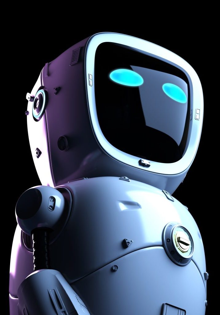 3d rendering robot assistant shiny on dark background