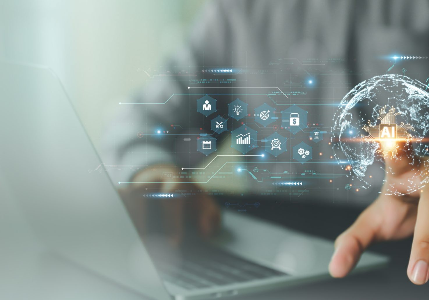 AI Artificial Intelligence technology digital for business industry analysis learning and communication system or automation robotic programming and futuristic concepts.